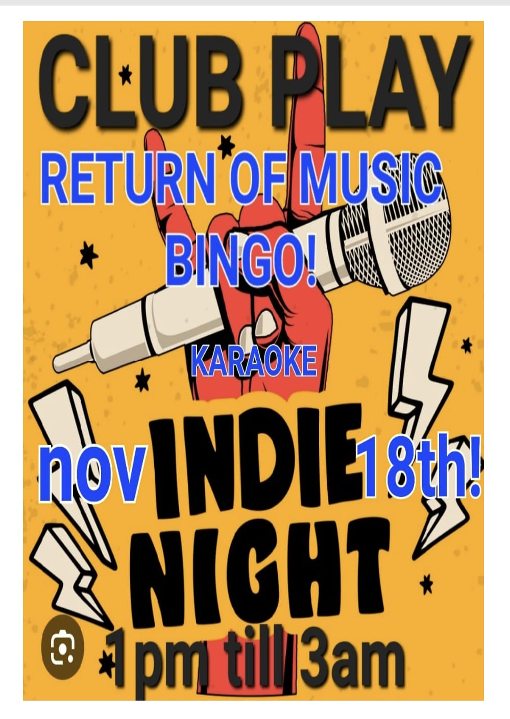 THE BIG INDIE BINGO NIGHT club play 18th November 1pm till 3am karaoke and music bingo is back!