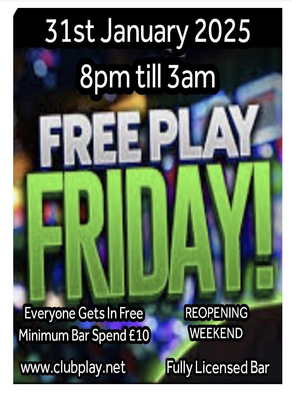 💋 CLUB PLAY REOPENING - FREE PLAY FRIDAY 31st Jan 2025 💋  COUPLES, LADIES,TGIRLS, SINGLE MEN ALL FREE ENTRY LICENCED BAR!