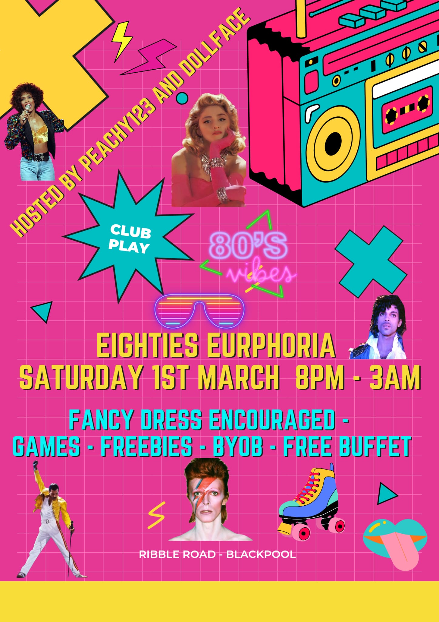 Club Play Presents🛼 Eighties Eurphoria Saturday 1st March 8pm - 3am🛼