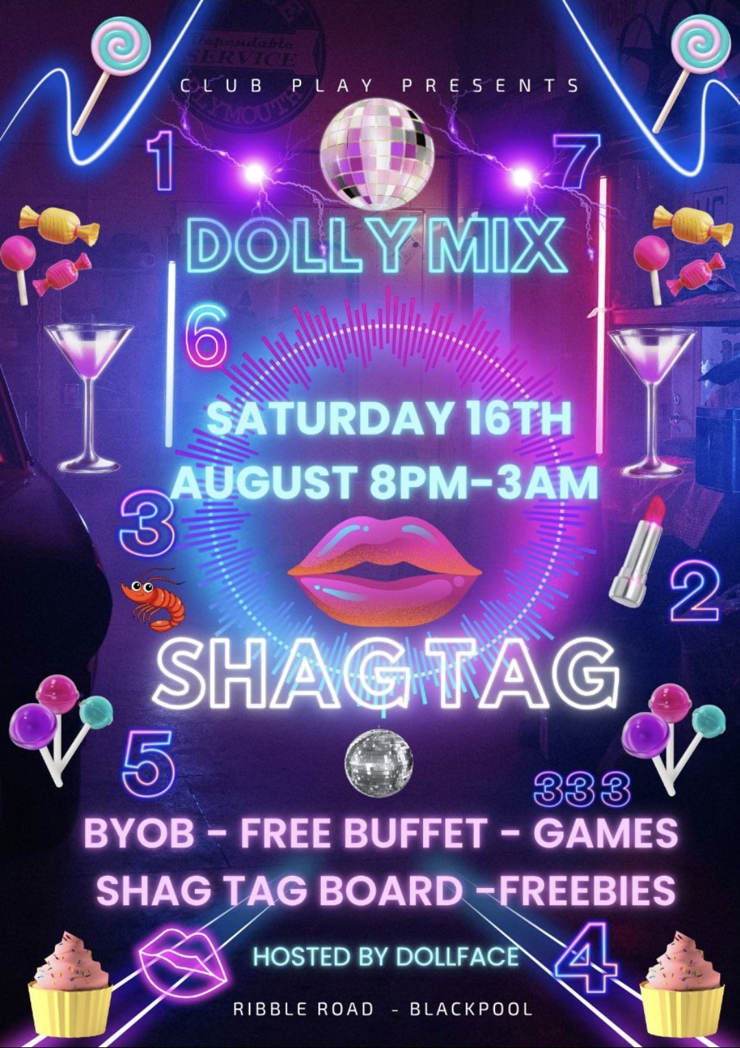 Dolly Mix Shag Tag CLUB PLAY Saturday 16th August