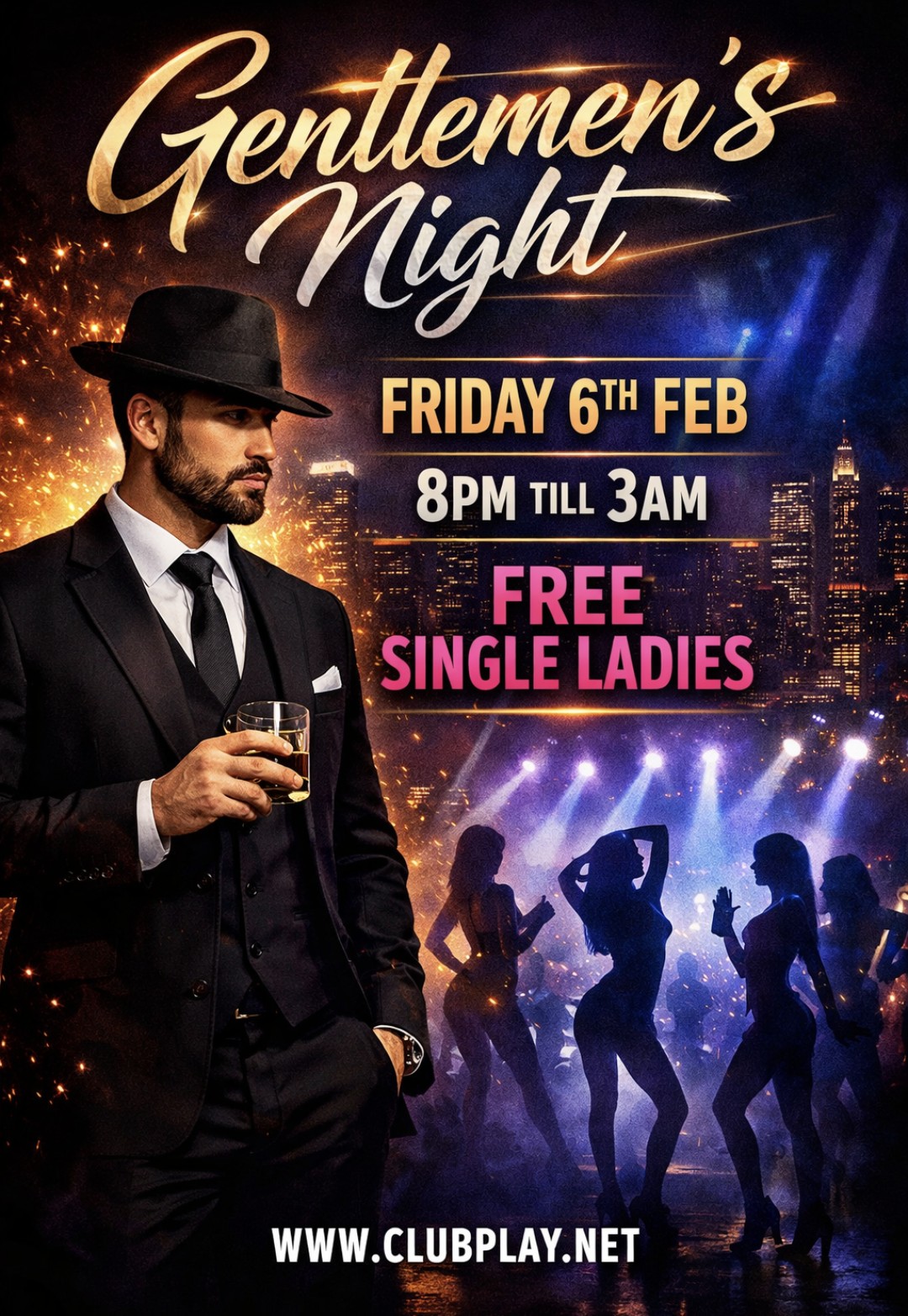 NEW EVENT - Gentlemans night @ Club Play Fri Feb 6th , Do you like GENTLEMEN ? 😈 SINGLE LADIES FREE!