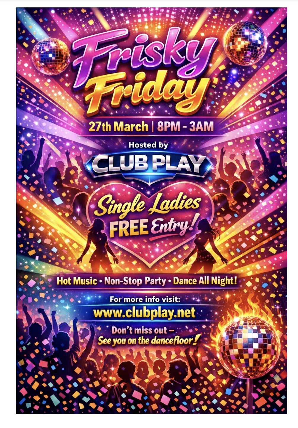 ** FRISKY FRIDAY ** FRI 27TH MARCH @ CLUB PLAY BLACKPOOL ** FREE FOR LADIES