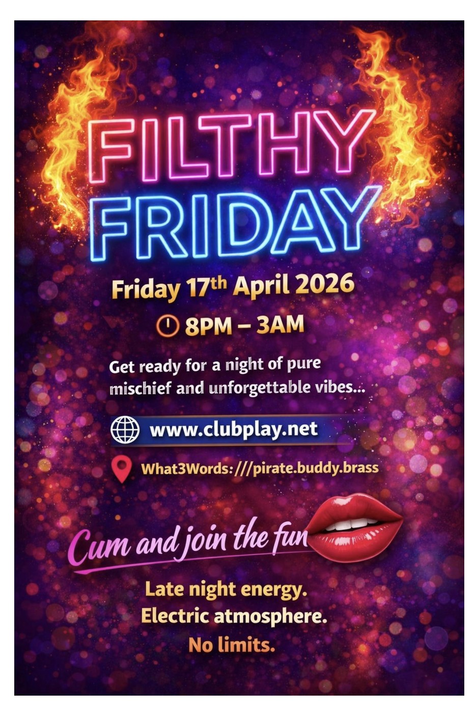 Fri 17th April – Filthy Friday – Club Play – 8pm till 3am