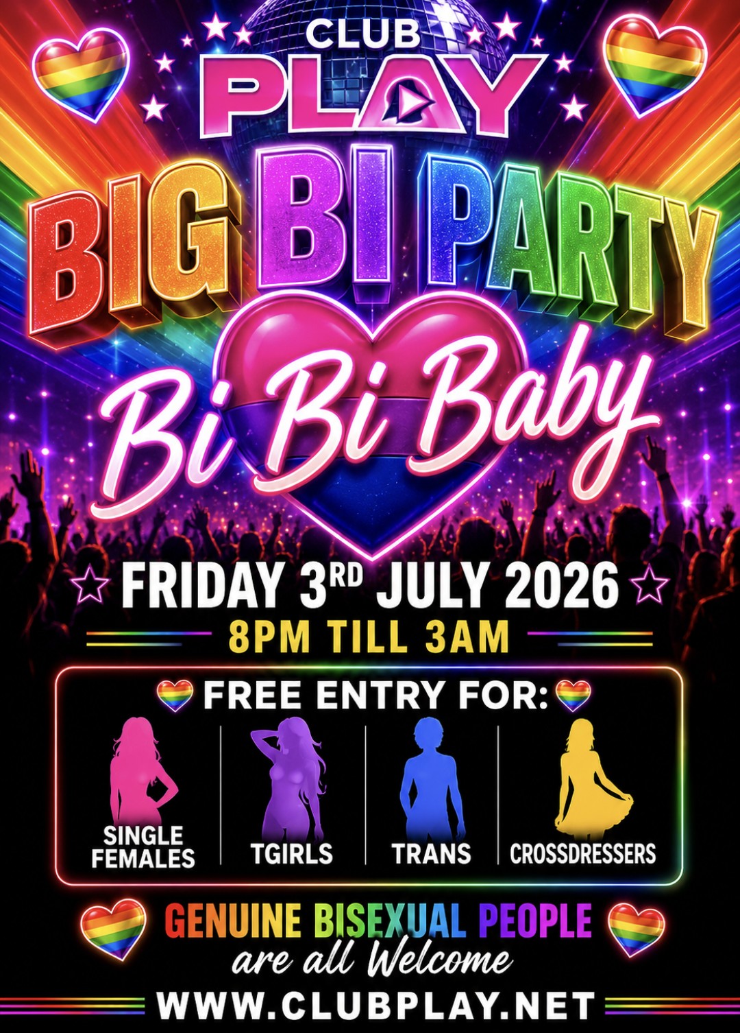 Fri 3rd July 💋 BI-BI BABY CLUB PLAY’s BIG BI PARTY 🏳️‍🌈