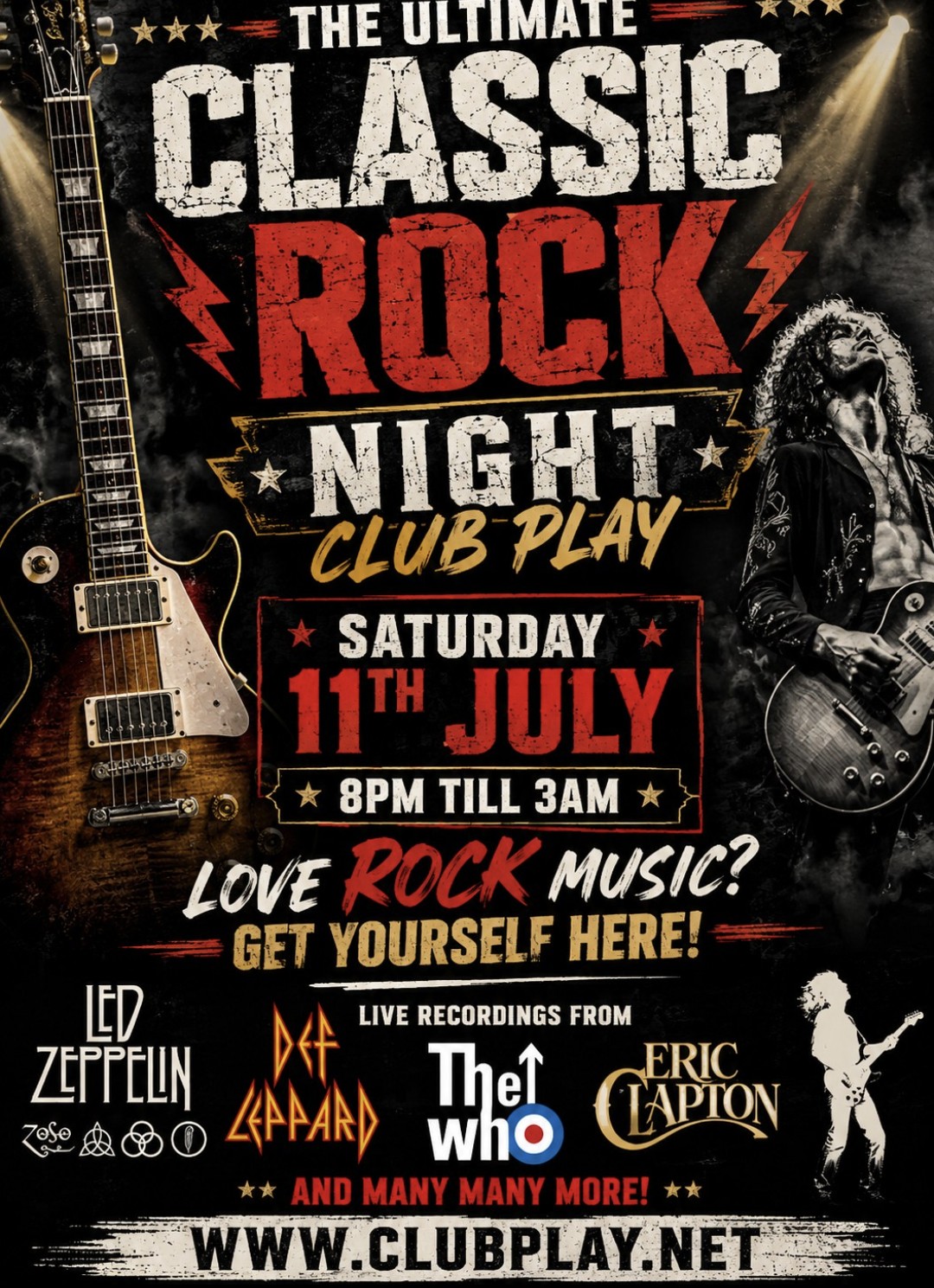 11th July🎛️ CLUB PLAY 📀Long Overdue Legendary Ultimate Classic Rock Night📀