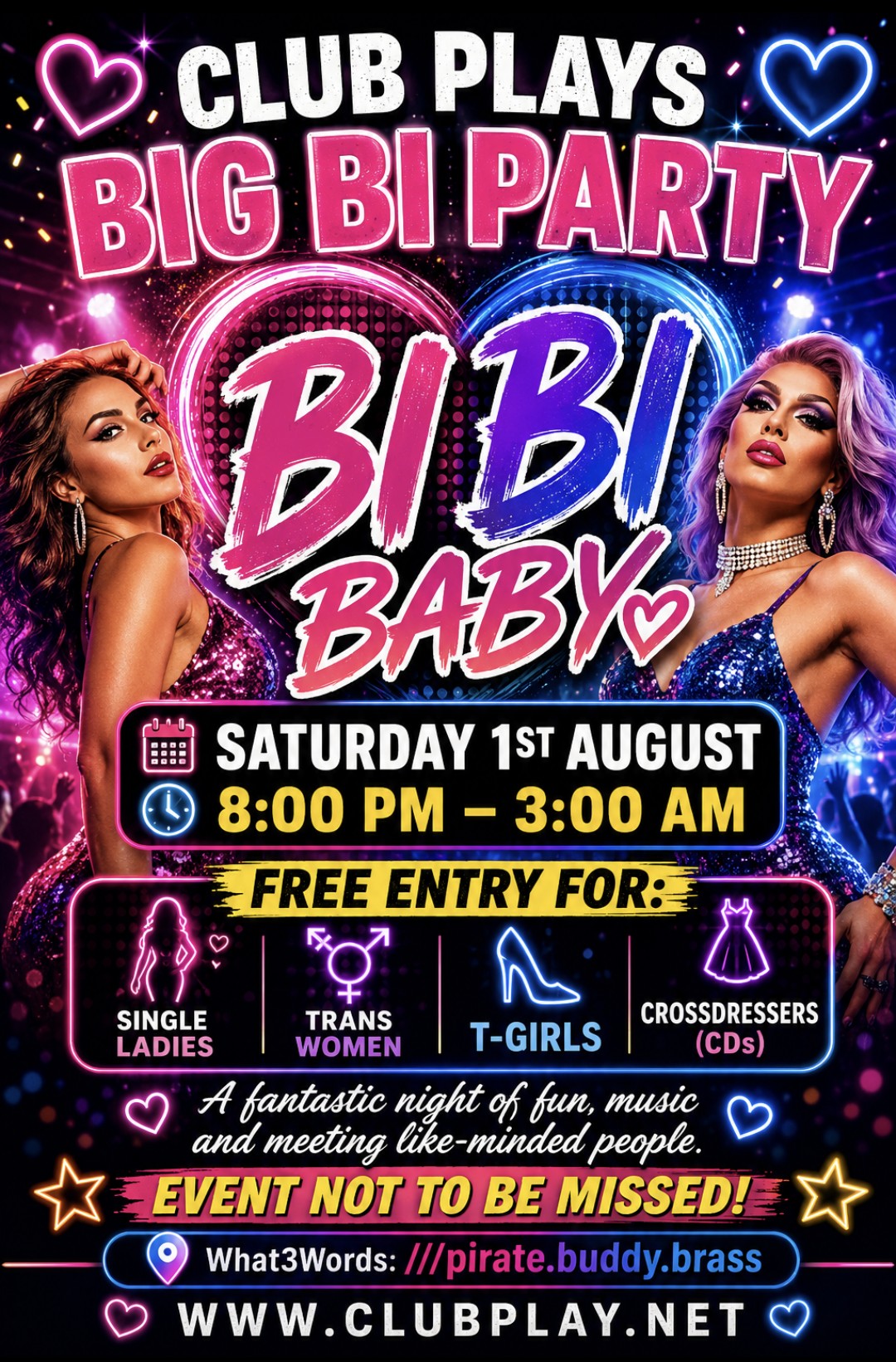 Sat 1st Aug 💋 BI-BI BABY CLUB PLAY’s BIG BI PARTY 🏳️‍🌈
