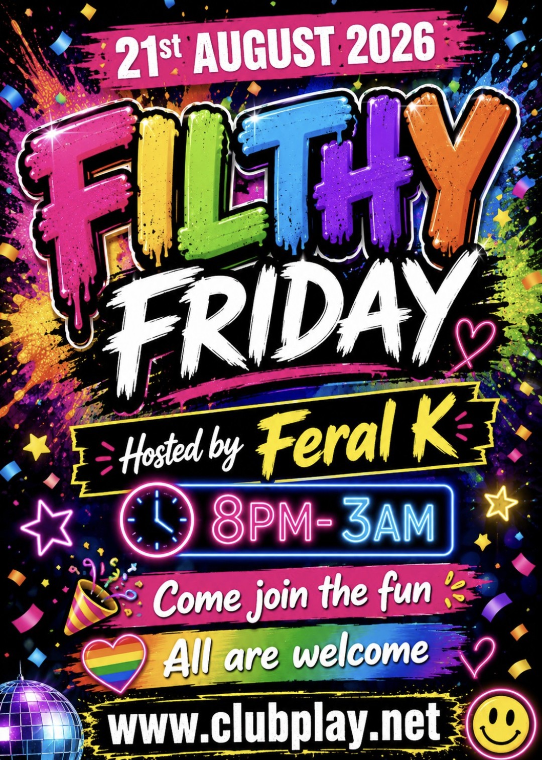 👿😈FILTHY FRIDAY 👿😈 21st August 8pm till 3am