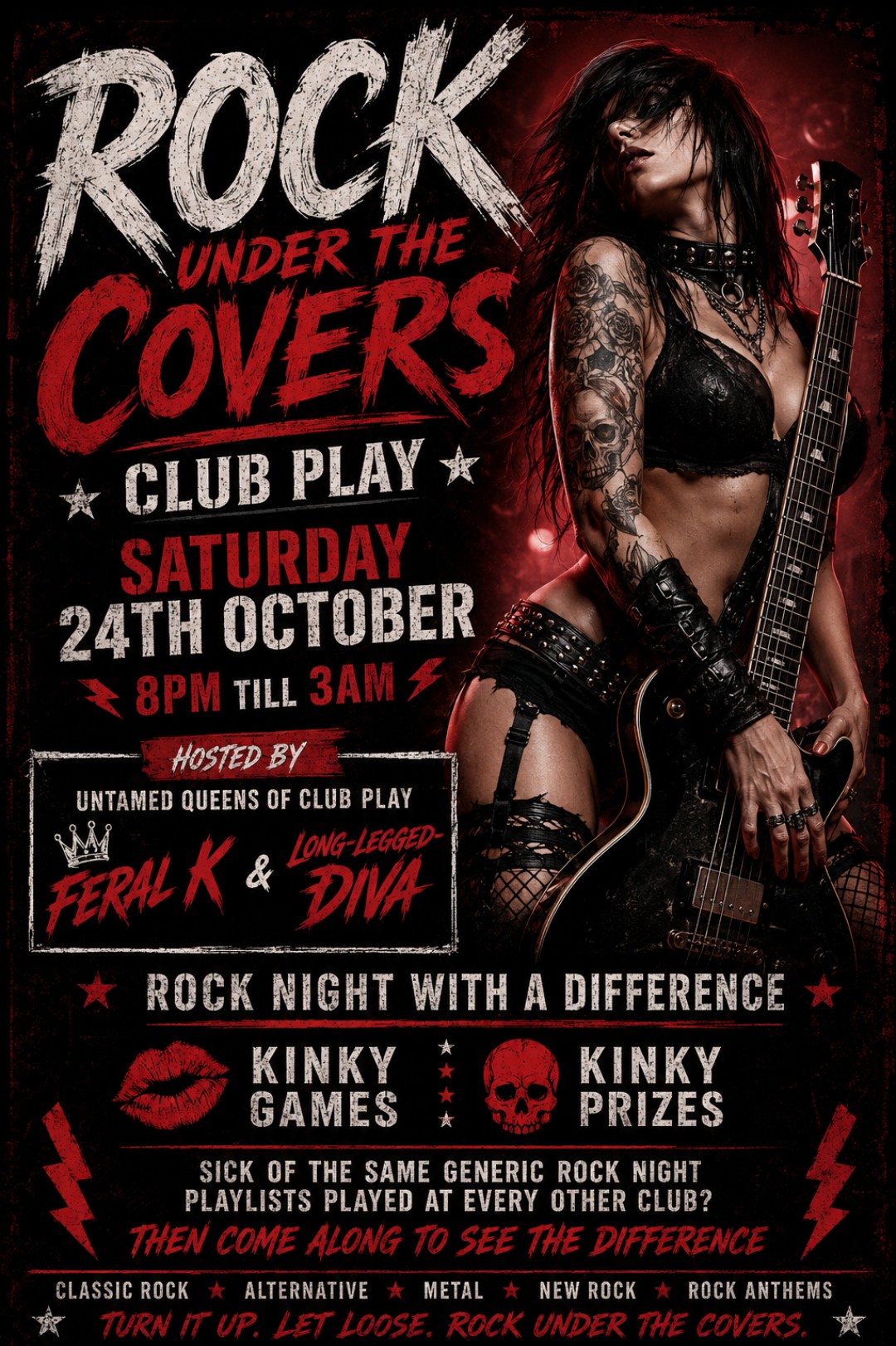 🎸🥁 Sat 24th October Rock Under The Covers Hosted by Untamed Queens 👑👑