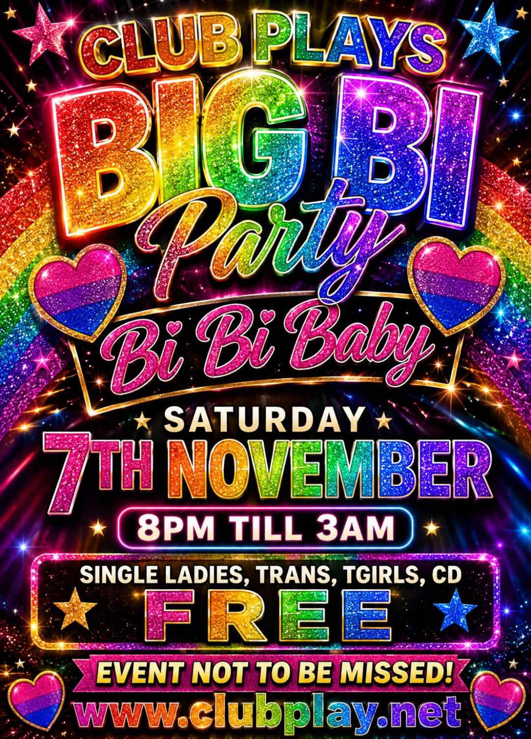 SAT 7TH NOVEMBER 💋 BI-BI BABY CLUB PLAY BIG BI PARTY 🏳️‍🌈 🆓️ Entry BI LADIES TGIRLS TRANS