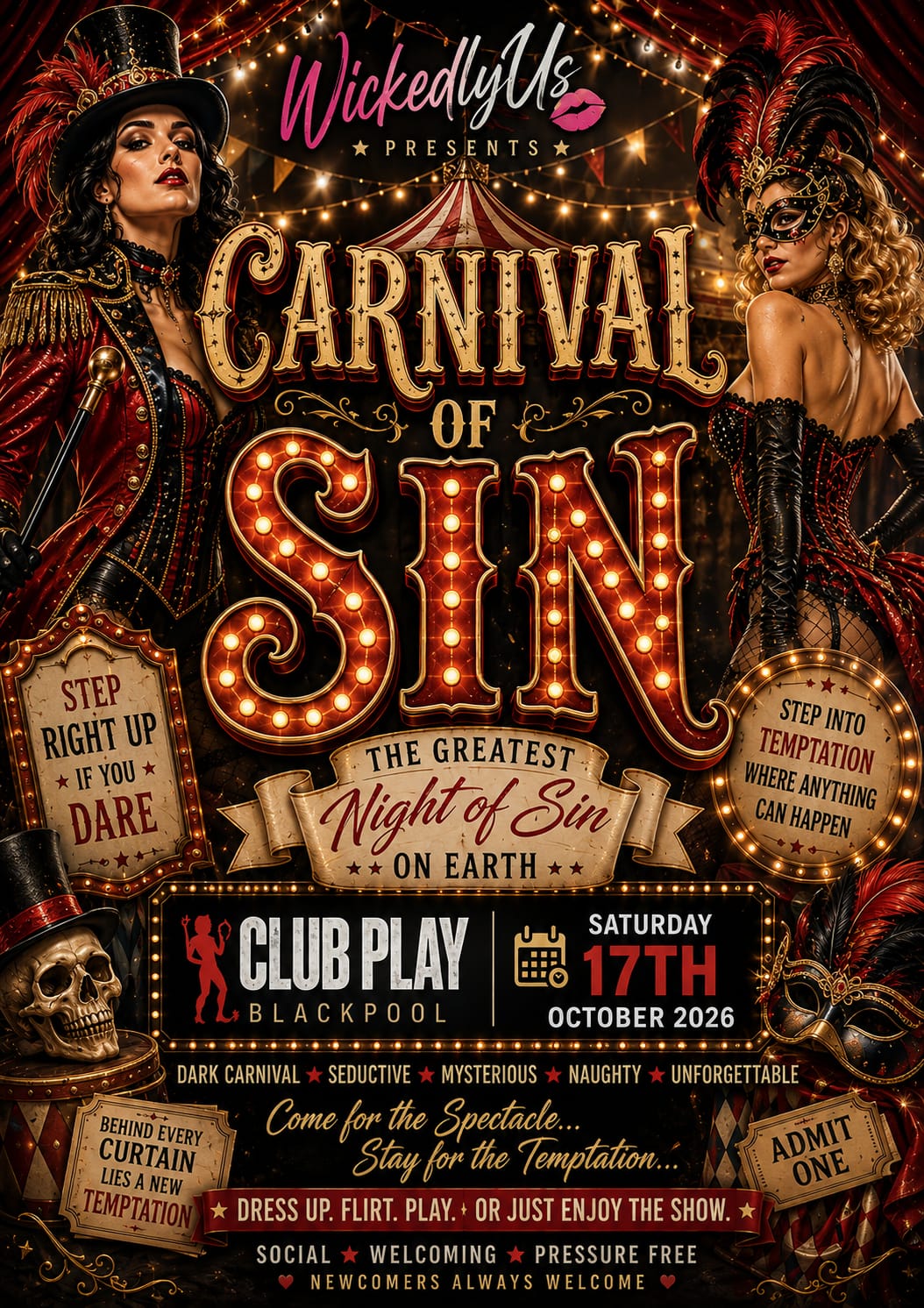 🎪🖤 CARNIVAL OF SIN 🖤🎪 Hosted by WickedlyUs, Saturday 17th October 2026 at Club Play