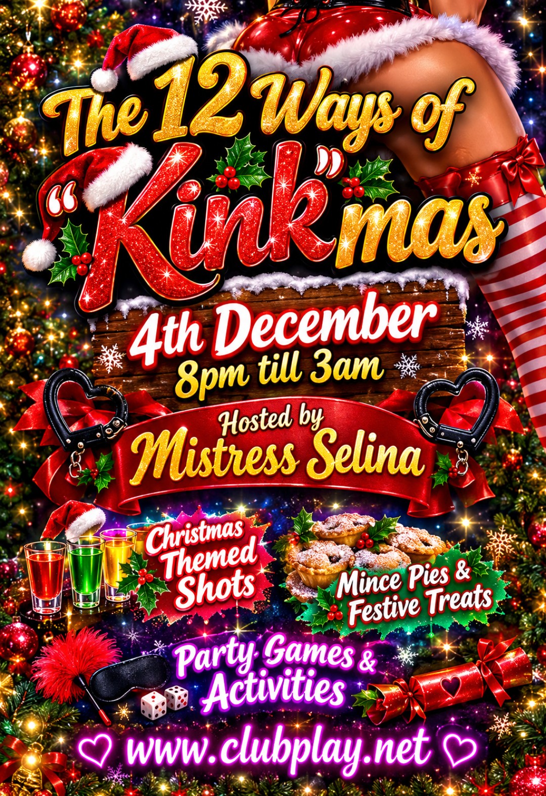 4th Dec 🎄The 12 ways of “Kink”MAS🎄 hosted at Club Play by Mistress Selina🎍8pm till 3am 🎍